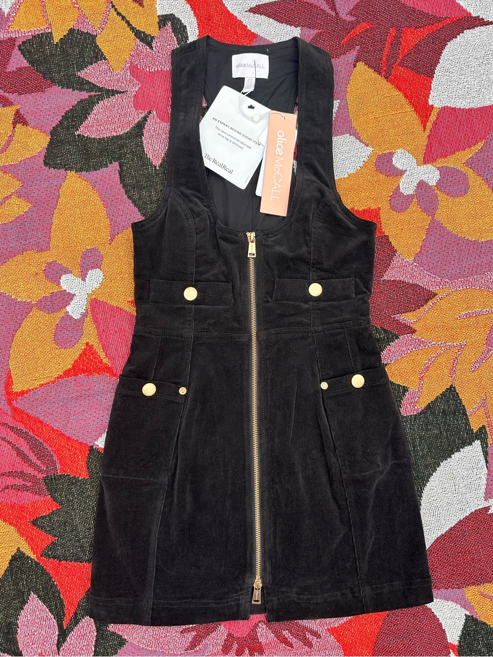 Alice McCall Night Moves Black Velvet Corduroy Zip-Front Mini Dress NWT